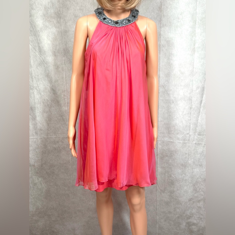 NWT - Badgley Mischka Pink Jeweled Gown with Elegant Silhouette